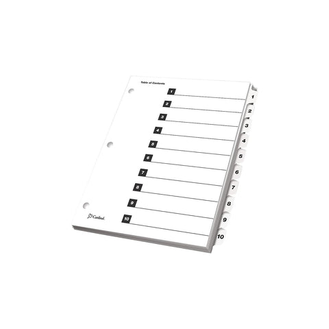 Cardinal OneStep Index System Numeric Paper Dividers, 10-Tab, White (CRD61013)
