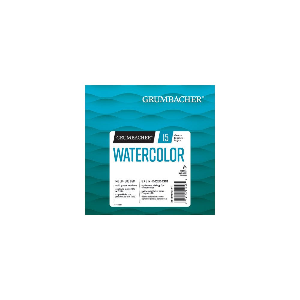 Grumbacher 6" x 6" Cold Press Watercolor Paper Pad, 140 lb. / 300 GSM, Fold-Over, 30 Sheets/Pad, 1 Each