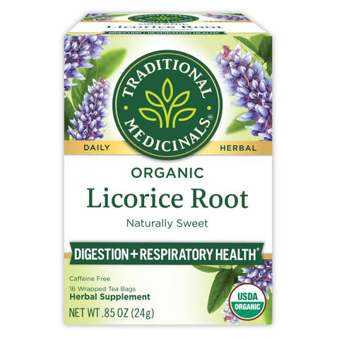 Traditional Medicinals Tea, Organic Licorice Root, Soothes the Digestive Tract & Promotes Respiratory Health - Kosher, Non-GMO, Caffeine-Free - 16 Tea Bags