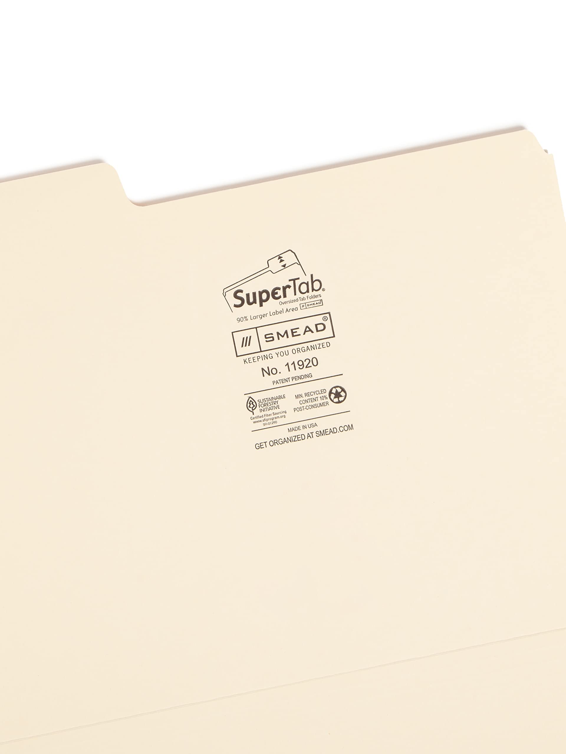 Smead SuperTab File Folder, Oversized 1/3-Cut Tab, Letter Size, Manila, 24 Per Pack (11920)
