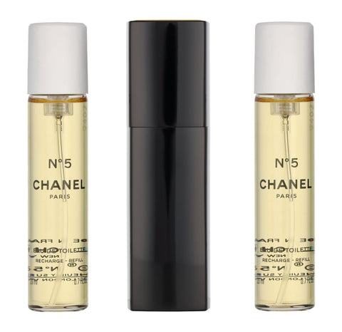 No. 5 by Chanel for Women, Set (Eau De Toilette Spray 0.7 Ounce, Two Eau De Toilette Refills, 0.7 Ounce Each)