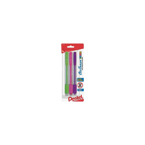 Pentel ZE21TBP3M Clic Eraser Pencil-Style Grip Eraser Assorted 3/Pack, Polyvinyl Chloride (PVC)