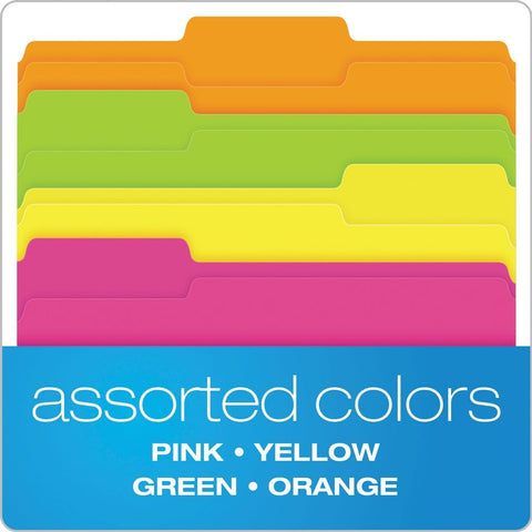 Pendaflex Glow File Folders, 1/3 Cut, 8 1/2" x 11", Letter Size, Assorted Colors, Pack of 24