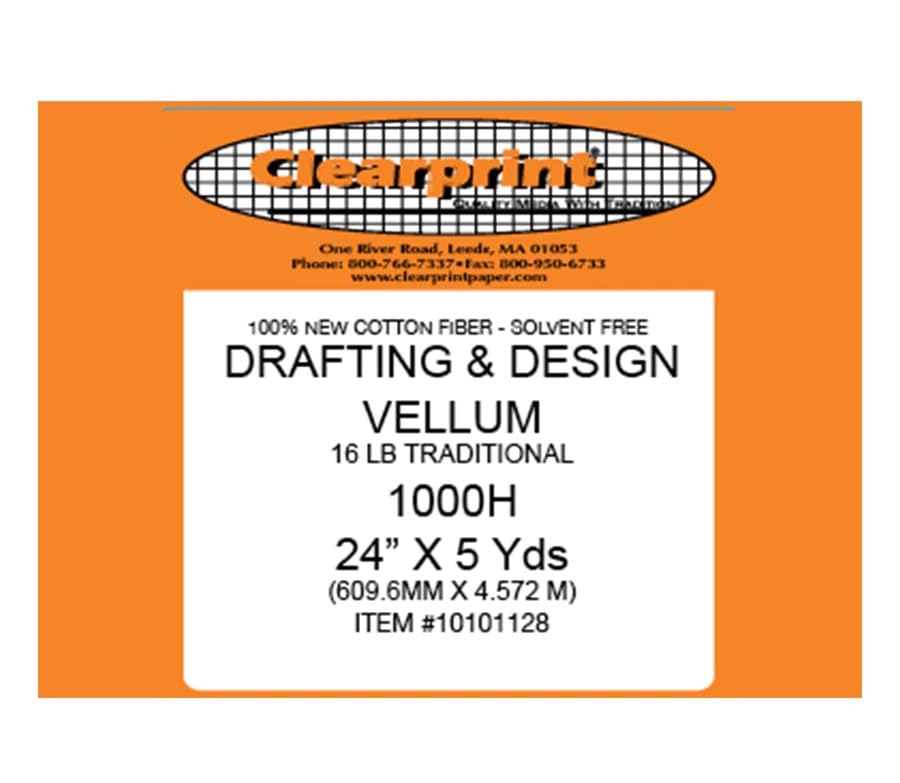 Clearprint 24" x 5 Yards 1000H Design Vellum Roll, 16 lb., 100% Cotton, 1 Each