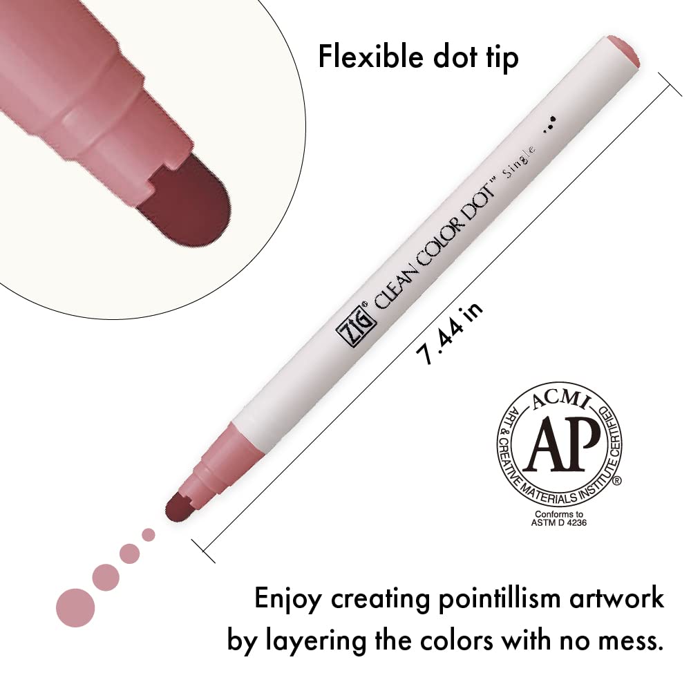 Kuretake CLEAN COLOR DOT Single Mild Smoky 6 colors set, Flexible dot tip marker, for Journals, Crafts, Illustration, Lettering, Planners, for Adult, Kids, Made in Japan