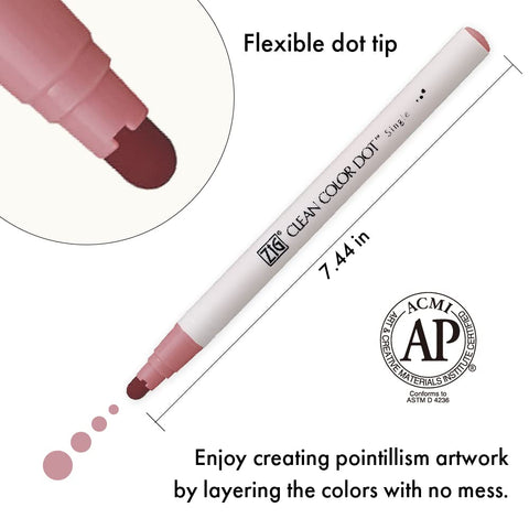 Kuretake CLEAN COLOR DOT Single Mild Smoky 6 colors set, Flexible dot tip marker, for Journals, Crafts, Illustration, Lettering, Planners, for Adult, Kids, Made in Japan
