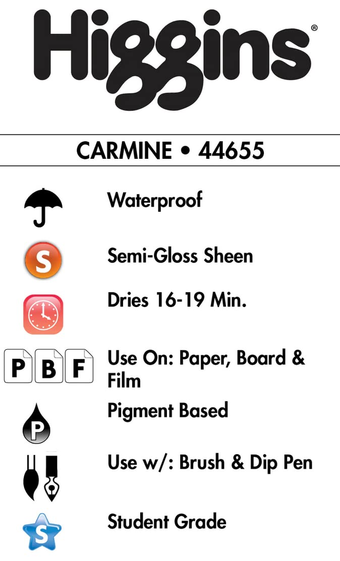 Higgins Pigmented Drawing Ink, Carmine Red, 1 Ounce Bottle (44655)