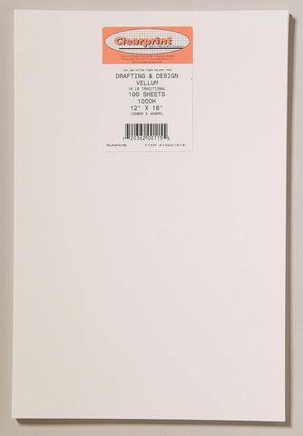 Clearprint 12" x 18" 1000H Design Vellum Sheets, 16 lb., 100% Cotton, 100 Sheets Per Pack, 1 Each