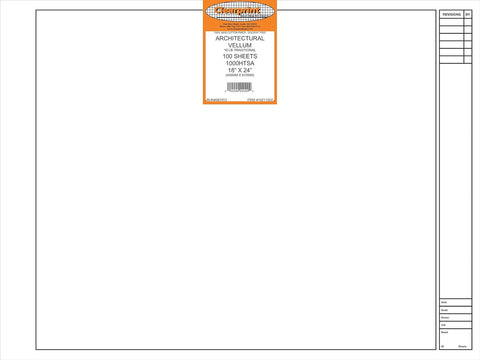 Clearprint 18" x 24" 1000H Design Vellum Sheets with Architect Title Block, 16 lb., 100% Cotton, 100 Sheets Per Pack, 1 Each