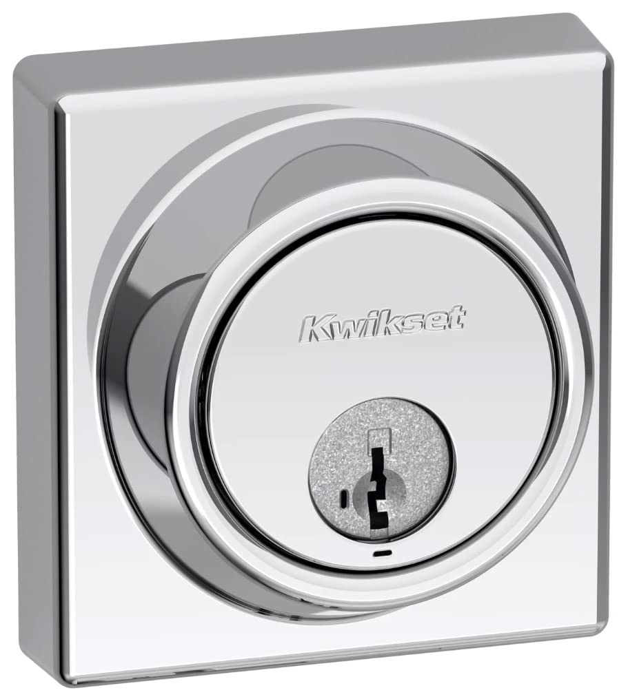 Kwikset 816 KeyControl Deadbolt Deadbolt Lock, Polished Chrome Round Exterior Keyed Front Entry Door, Pick Resistant SmartKey Rekey Security, Single Cylinder Dead Bolt