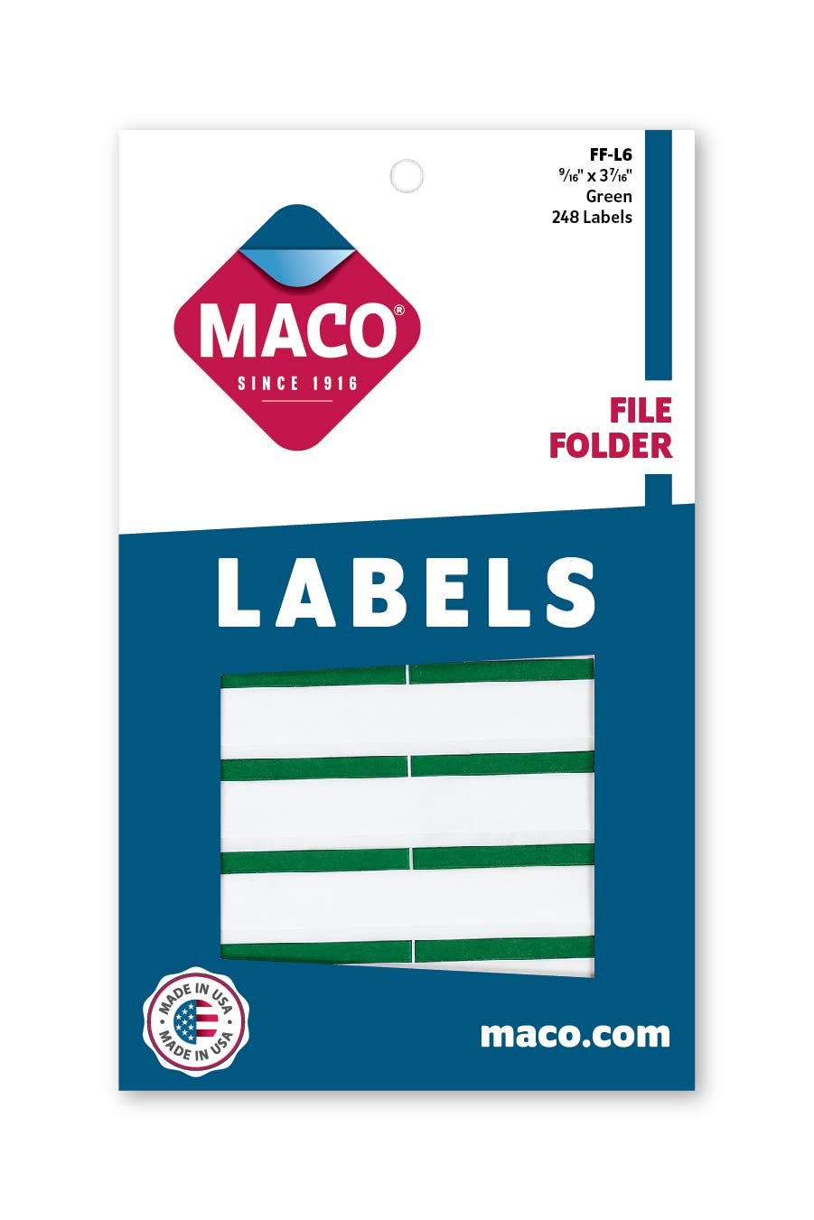 Maco Green File Folder Labels, 9/16 x 3-7/16 Inches, 248 Per Box (FF-L6)