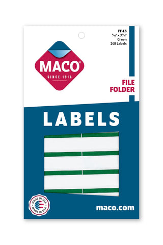 Maco Green File Folder Labels, 9/16 x 3-7/16 Inches, 248 Per Box (FF-L6)
