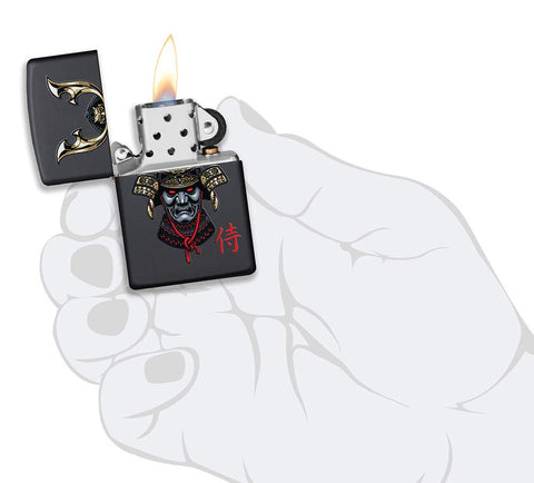 Zippo Samurai Helmet Design Black Matte Pocket Lighter, One Size
