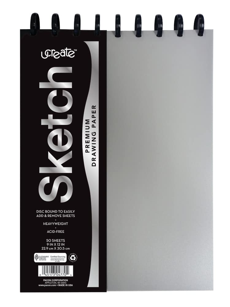 UCREATE Disc Bound Sketch Book Heavyweight, 9'' x 12'', Silver 50 Sheets