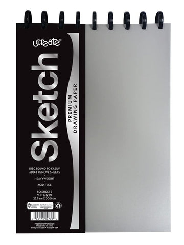 UCREATE Disc Bound Sketch Book Heavyweight, 9'' x 12'', Silver 50 Sheets