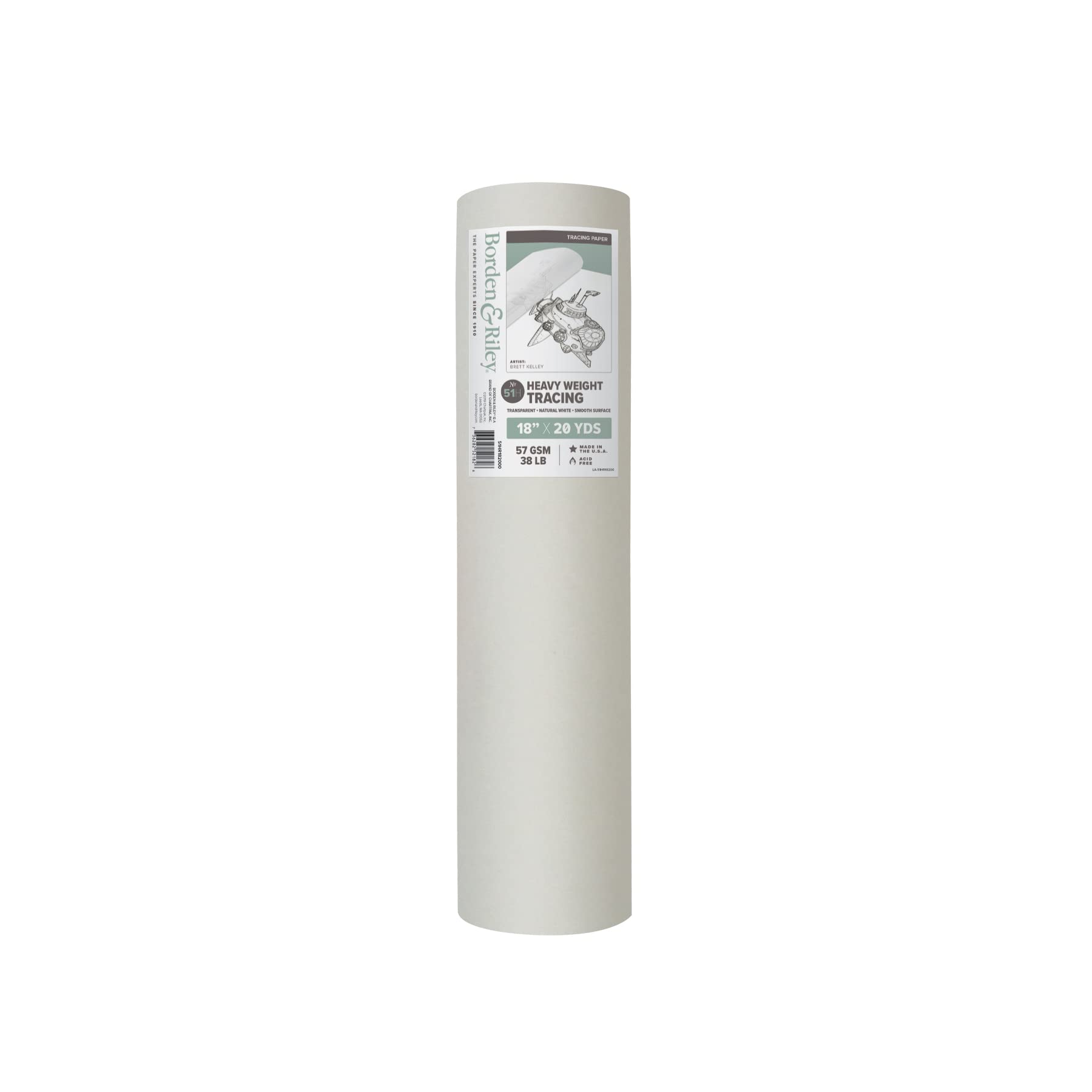 Borden & Riley 18" x 20 Yards #51H Heavyweight Tracing Paper Roll, 57 GSM/38 LB, 1 Roll Each (51HR182000)