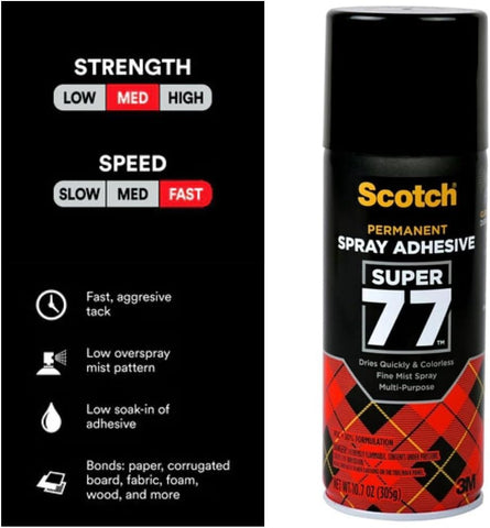Scotch Super 77 Multipurpose Adhesive Spray, Bonds to Fabric, Cardboard, Plastic, Metal, Wood, Felt, and More, 10.7 Ounces (7716) - 1 Pack