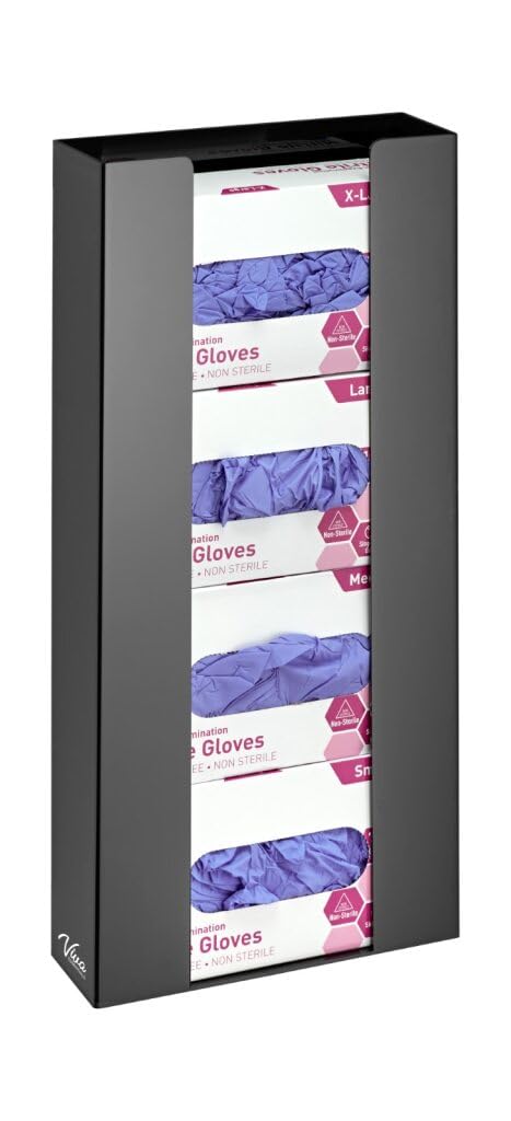 AdirMed VivaEssentials Quad Glove Box Holder, Wall Mount or Free Standing Black Acrylic Glove Holder