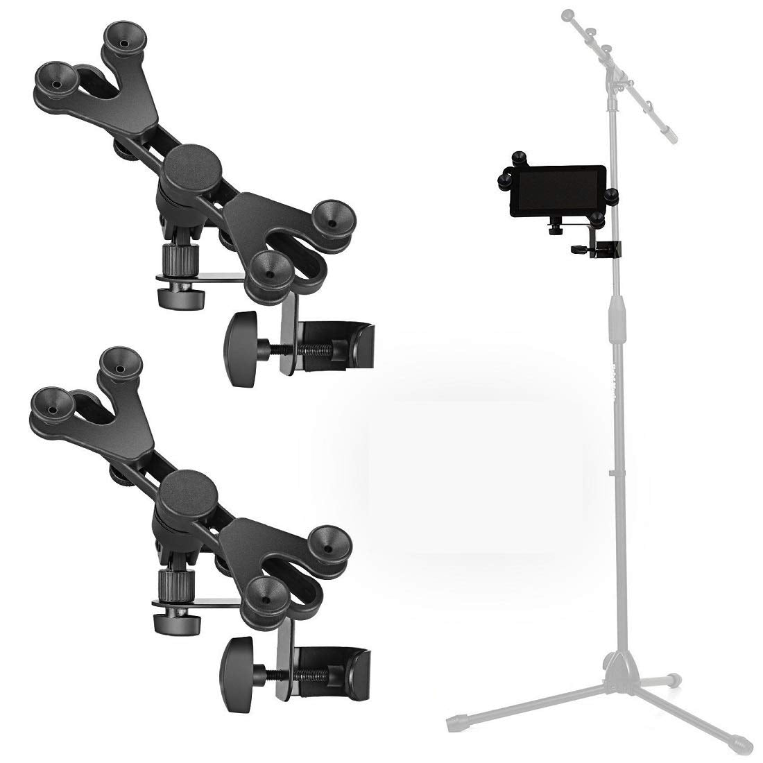 Pack of 2 Tablet Holder - Hola! Music Microphone Music Stand Tablet/Smartphone Holder Mount - Fits Devices from 6 to 15 Inch