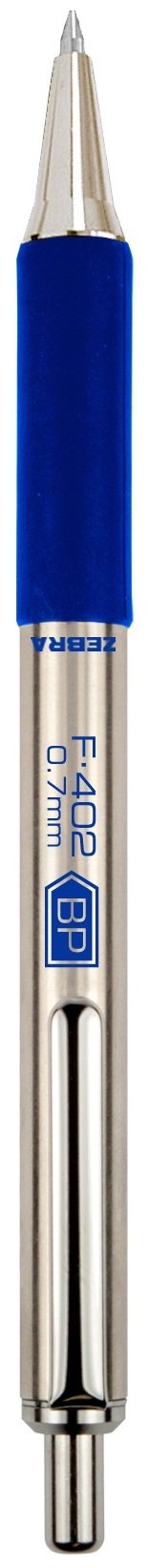 Zebra Pen, STEEL F-402 Retractable Ballpoint Pens, 0.7mm Fine Point, Blue Ink, Stainless Steel Barrel and Clip, Easy-Glide Ink, Comfort Grip, Refillable Pens for Office, School, 2-Pack (29222)