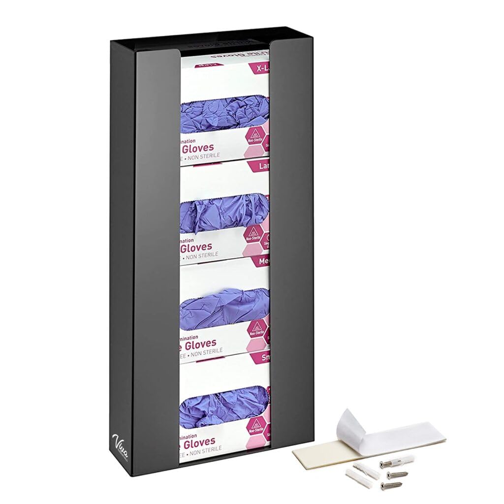 AdirMed VivaEssentials Quad Glove Box Holder, Wall Mount or Free Standing Black Acrylic Glove Holder