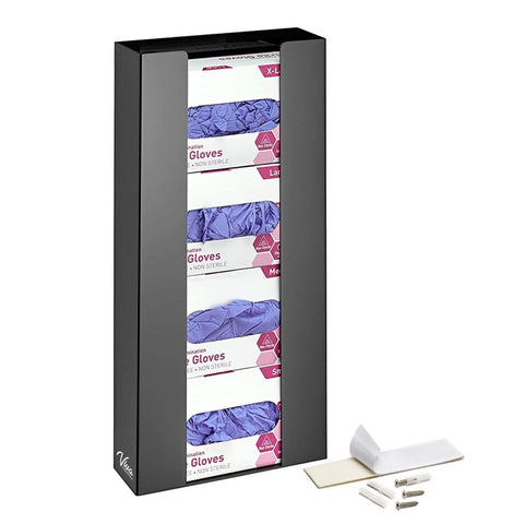 AdirMed VivaEssentials Quad Glove Box Holder, Wall Mount or Free Standing Black Acrylic Glove Holder