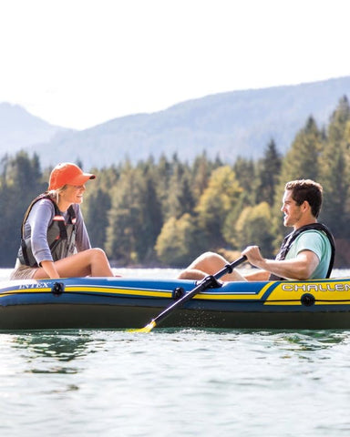 INTEX 68367EP Challenger 2 Inflatable Boat Set: Includes Deluxe 48in Boat Oars and High-Output Pump – Triple Air Chambers – Welded Oar Locks – 2-Person – 440lb Weight Capacity
