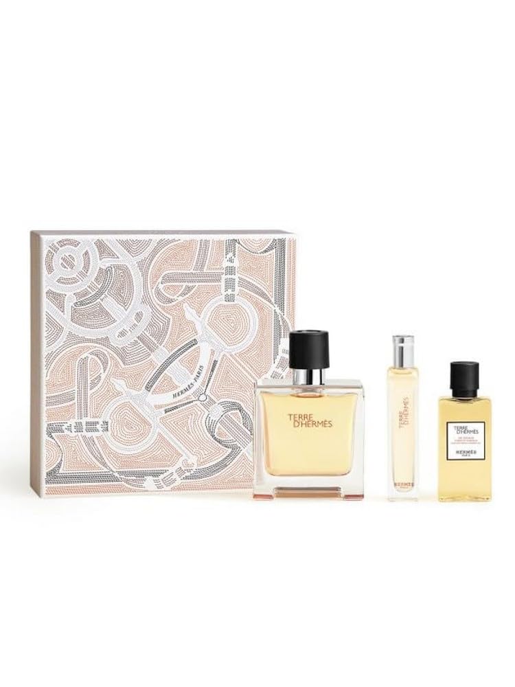 Hermes Terre D'hermes 3-Pieces Set for Men, (2.5 Ounce Pure Perfume + 0.5 Ounce Pure Perfume + 1.35 Ounce Hair and Body Shower Gel)