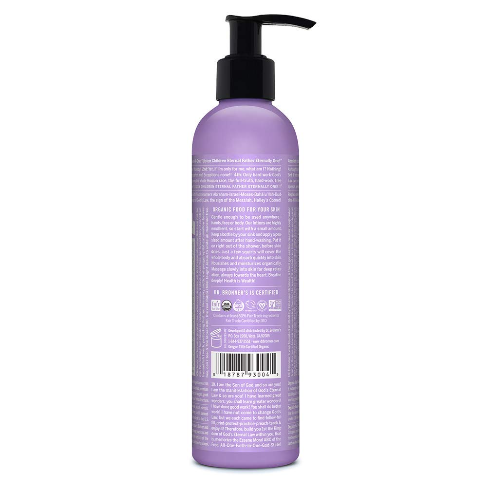 Dr. Bronner's Organic Lotion (Lavender Coconut, 8 Ounce) - Organic Moisturizer for Hands, Face & Body- Vegan, Non-GMO