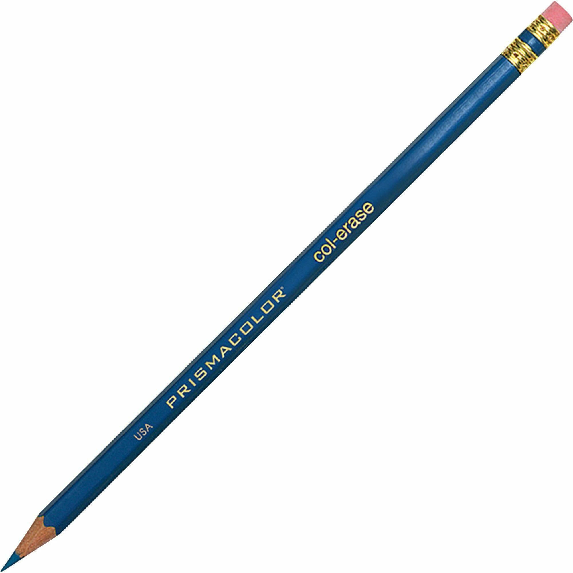 Prismacolor Col-Erase Erasable Colored Pencil w/Eraser, Blue Lead, 12 Count