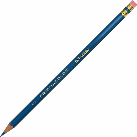 Prismacolor Col-Erase Erasable Colored Pencil w/Eraser, Blue Lead, 12 Count