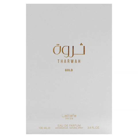 Lattafa Perfumes Tharwah Gold for Unisex Eau de Parfum Spray, 3.4 Ounce