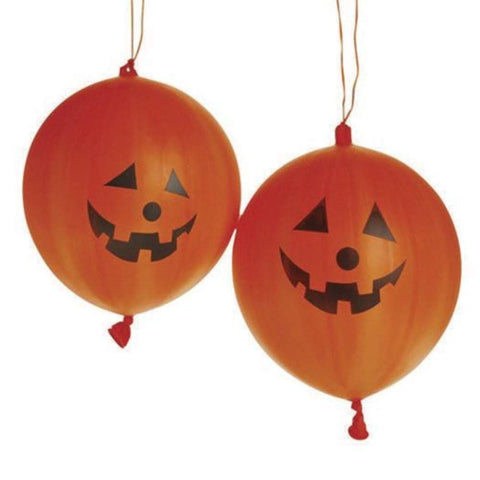 U.S. Toy Dozen Halloween Rubber Jack-O-Lantern Pumpkin Orange Punch Balls with Handles, 8in (FA908)