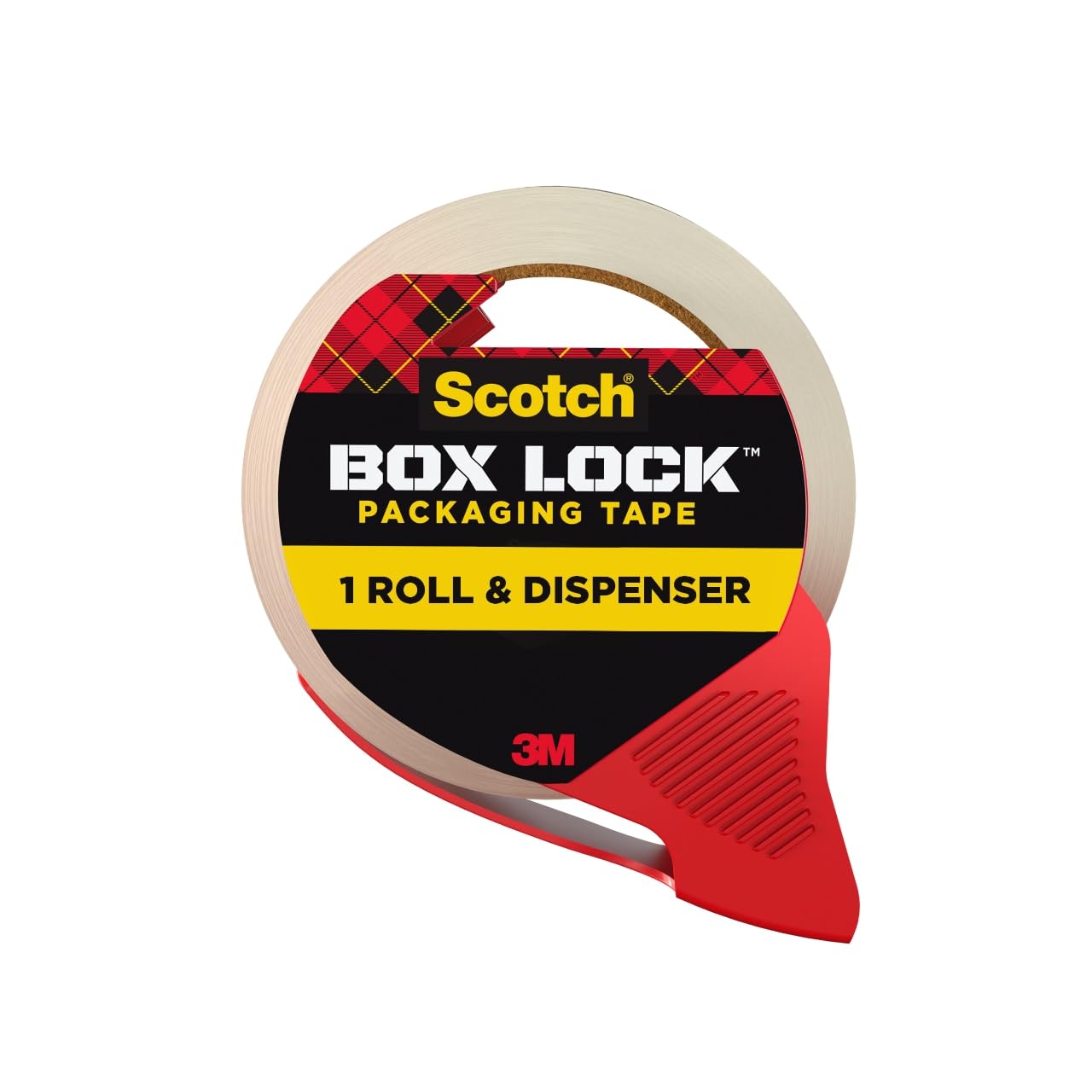 Scotch Box Lock Packing Tape, Clear, Extreme Grip Box Packaging Tape for Shipping and Mailing, 1.88 in. x 54.6 yd, 1 Roll with Dispenser
