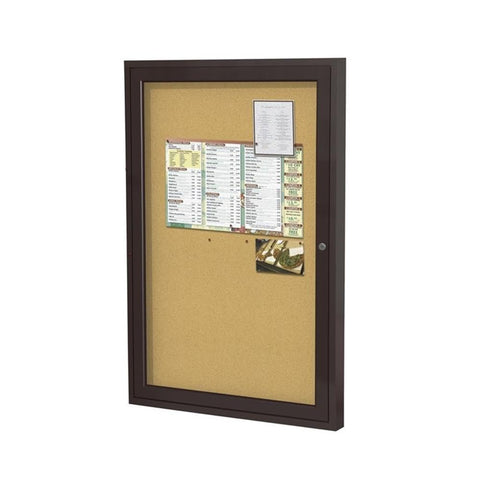 Ghent 36"x30" 1-Door indoor Enclosed Bulletin Board, Shatter Resistant, with Lock, Bronze Aluminum Frame - Natural Cork (PB13630K) Made in the USA