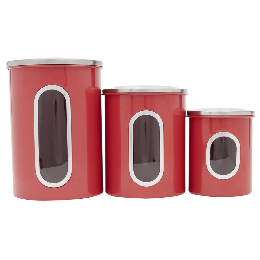 3 Piece Canister Set for the Kitchen by Home Basics | Kitchen Jars with Transparent Window | 3 Different Sizes | Kitchen Storage Containers with Silicone Gasket