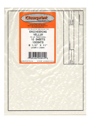 Clearprint Vellum Sheets with Engineer Title Block, 8.5x11 Inches, 16 lb., 60 GSM, 1000H 100% Cotton, 10 Sheets/Pack, Translucent White (10221210)