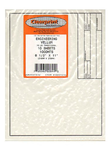 Clearprint Vellum Sheets with Engineer Title Block, 8.5x11 Inches, 16 lb., 60 GSM, 1000H 100% Cotton, 10 Sheets/Pack, Translucent White (10221210)