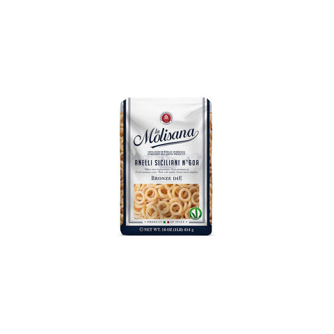La Molisana Anellini Siciliani N°60 A Pasta, 16 oz, Premium Italian Durum Wheat Semolina, High Protein 14%, Bronze Die Cut for Sauce Grip, Authentic Al Dente Texture, Ideal for Baked Pasta & Soups, Made in Italy