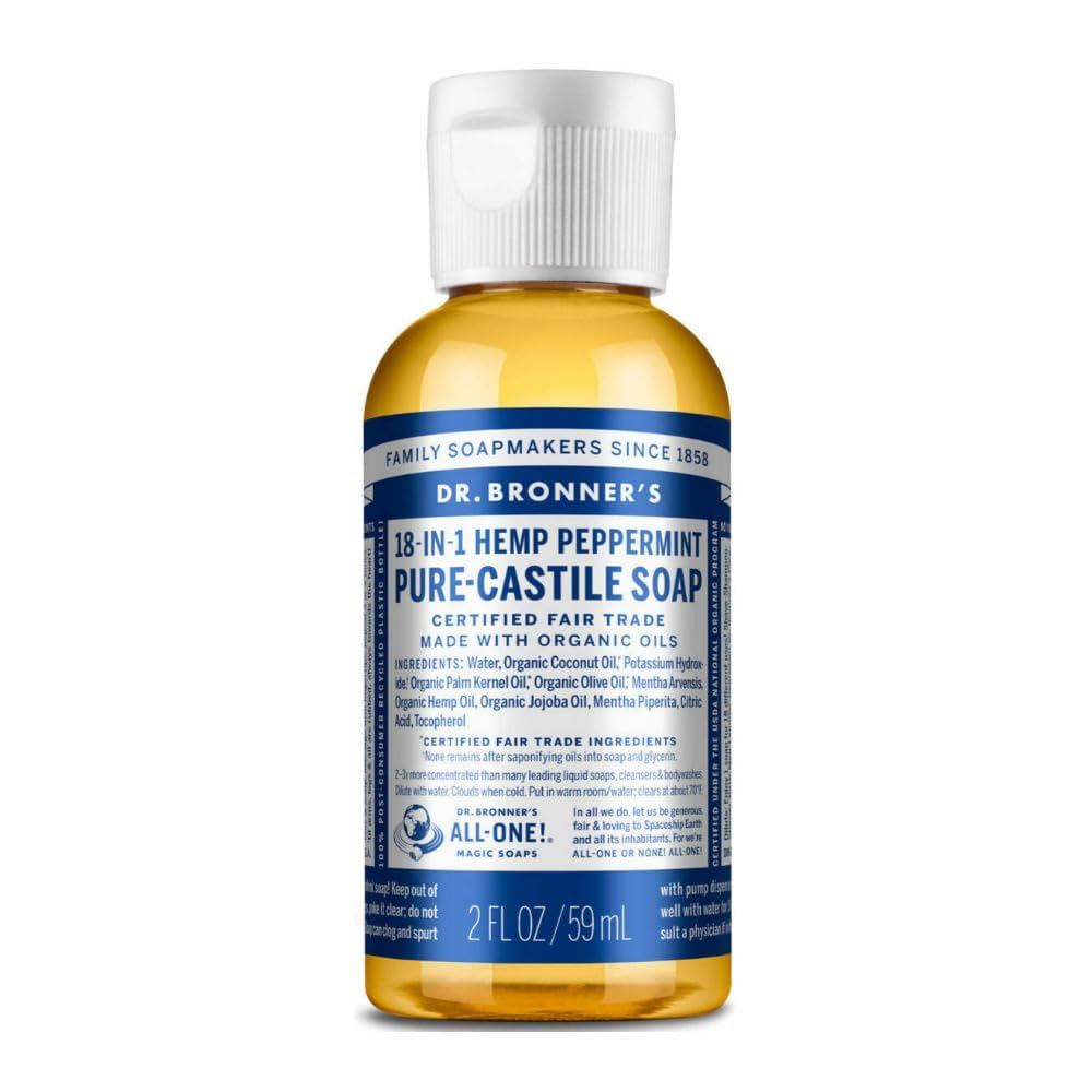 Dr. Bronner's Liquid Organic Castile Soap Peppermint 2oz All-Purpose (6-Pack)