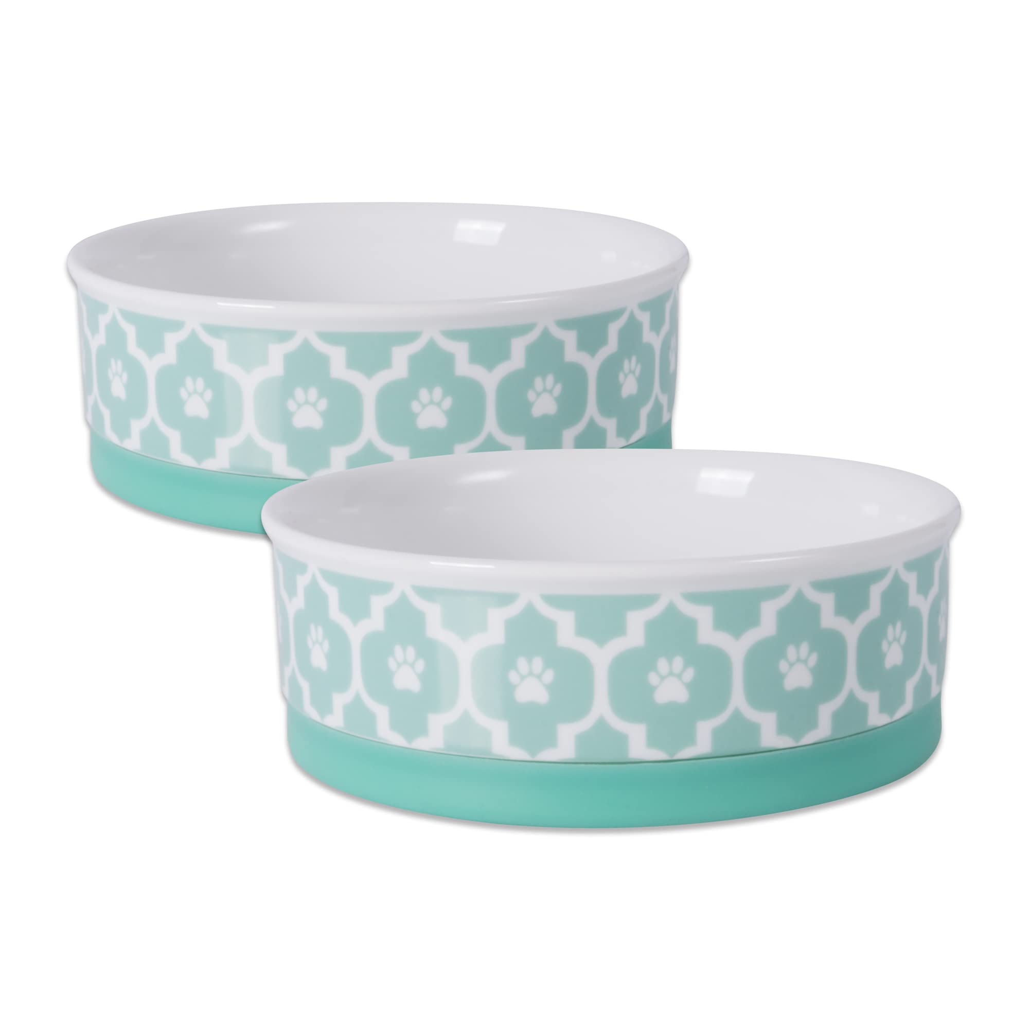 Bone Dry Lattice Collection Pet Bowl & Canister, Medium Set, 6x2", Aqua, 2 Count