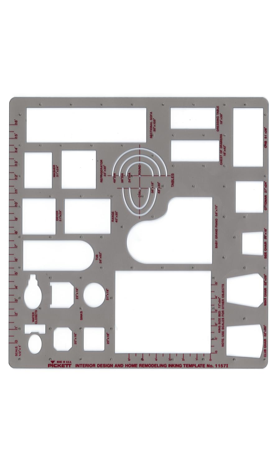 Pickett Interior Design and Home Modeling Template, 1/2 Inch Scale (1157I) , Green