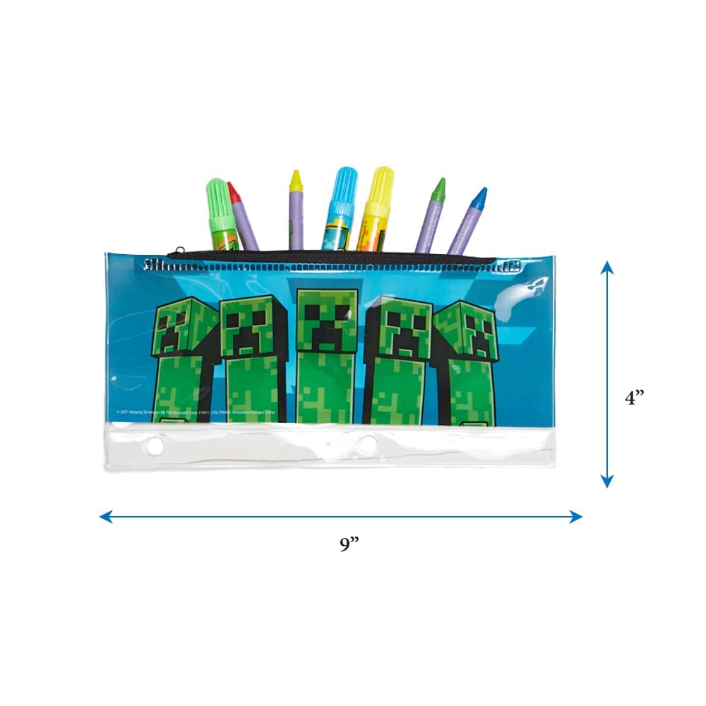 Innovative Designs Mine Craft Kids Coloring Art and Sticker Set,30 Pcs.School and Craft Supplies with Pencil Case,Blue