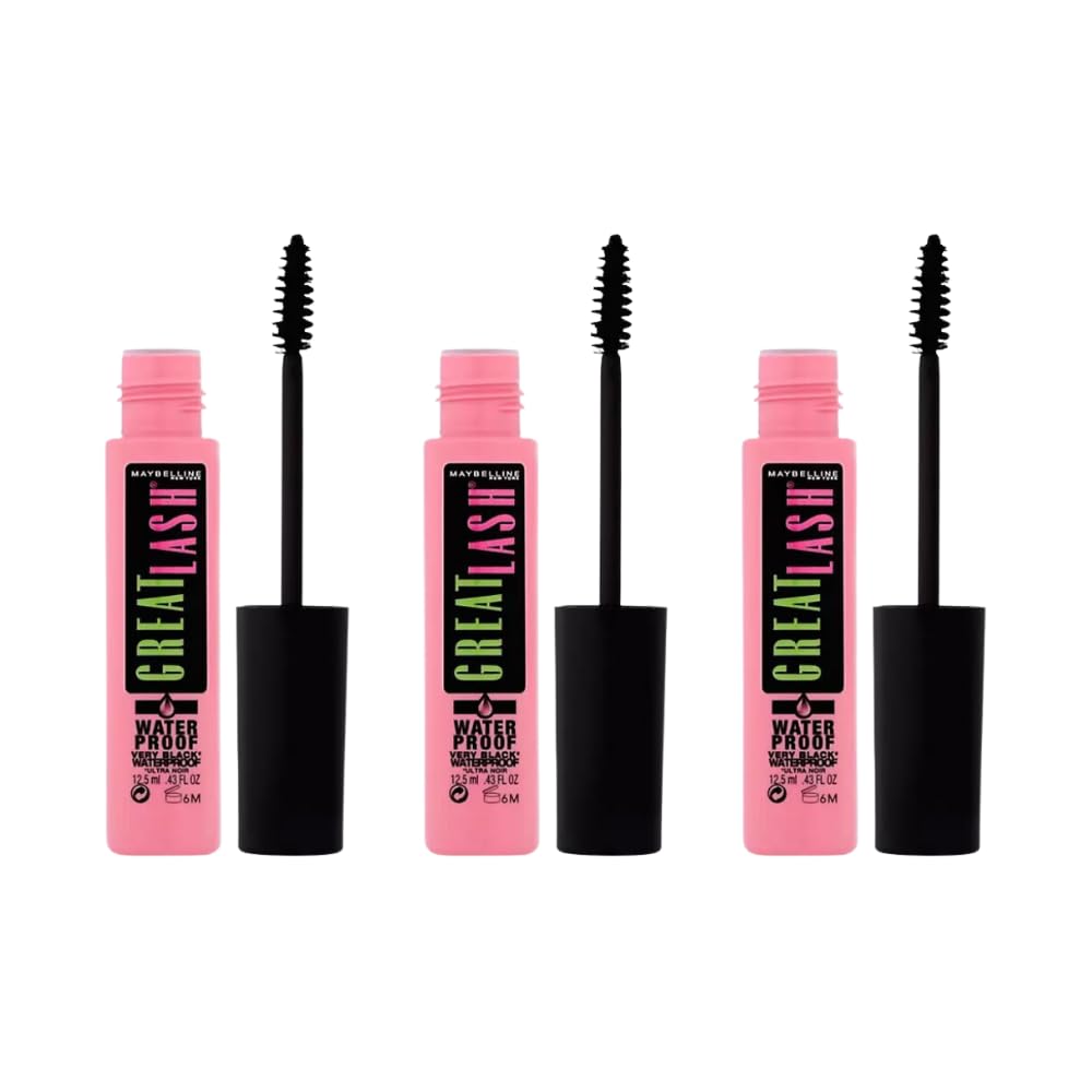 Maybelline Great Lash Waterproof Mascara, Very Black [111], 0.43 oz (Pack of 3)