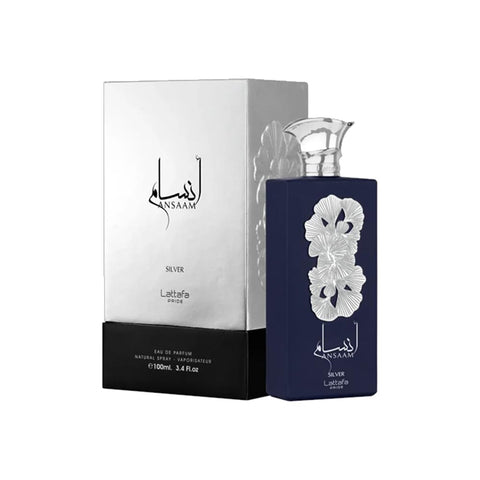 Lattafa Ansaam Silver Eau De Parfum Spray for Unisex, 3.4 Ounce