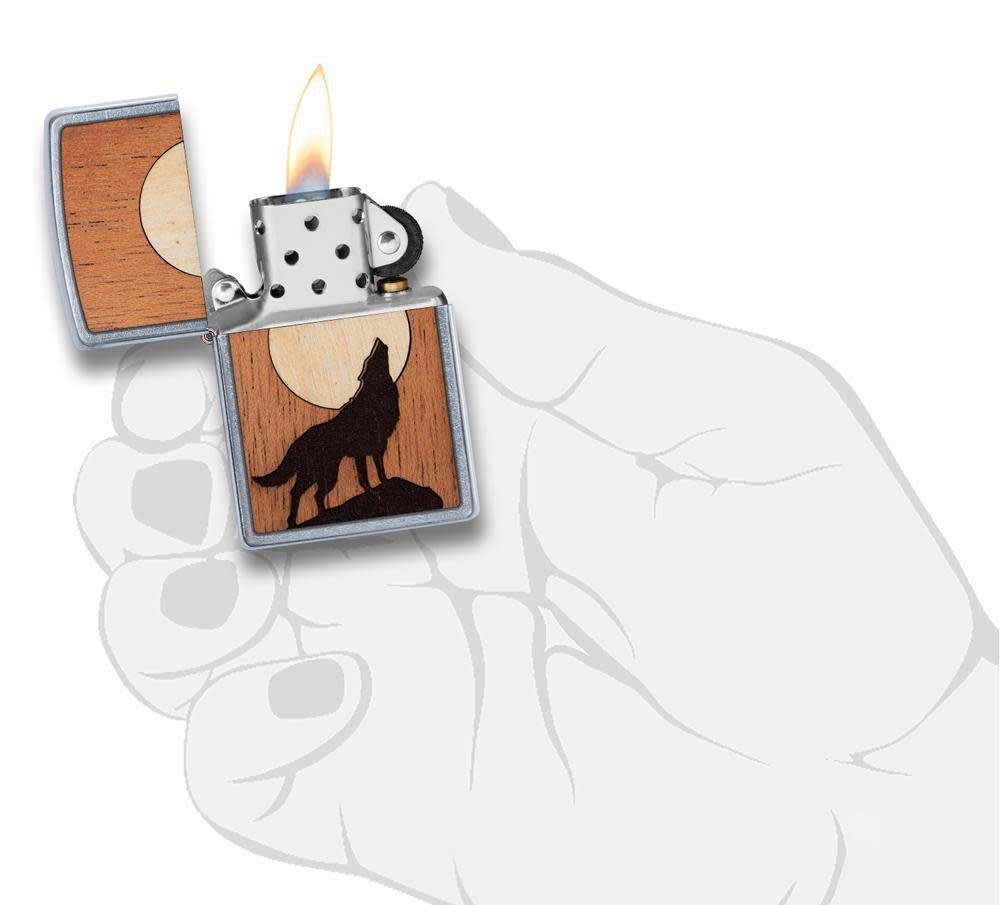 Zippo Woodchuck USA Howling Wolf Street Chrome Pocket Lighter, Street Chrome Howling Snake, One Size