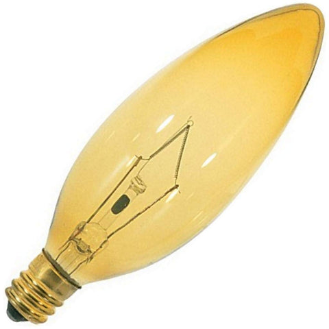 Satco S3813 25 Watt B9.5 Incandescent 120 Volt Candelabra Base Light Bulb, Transparent Amber