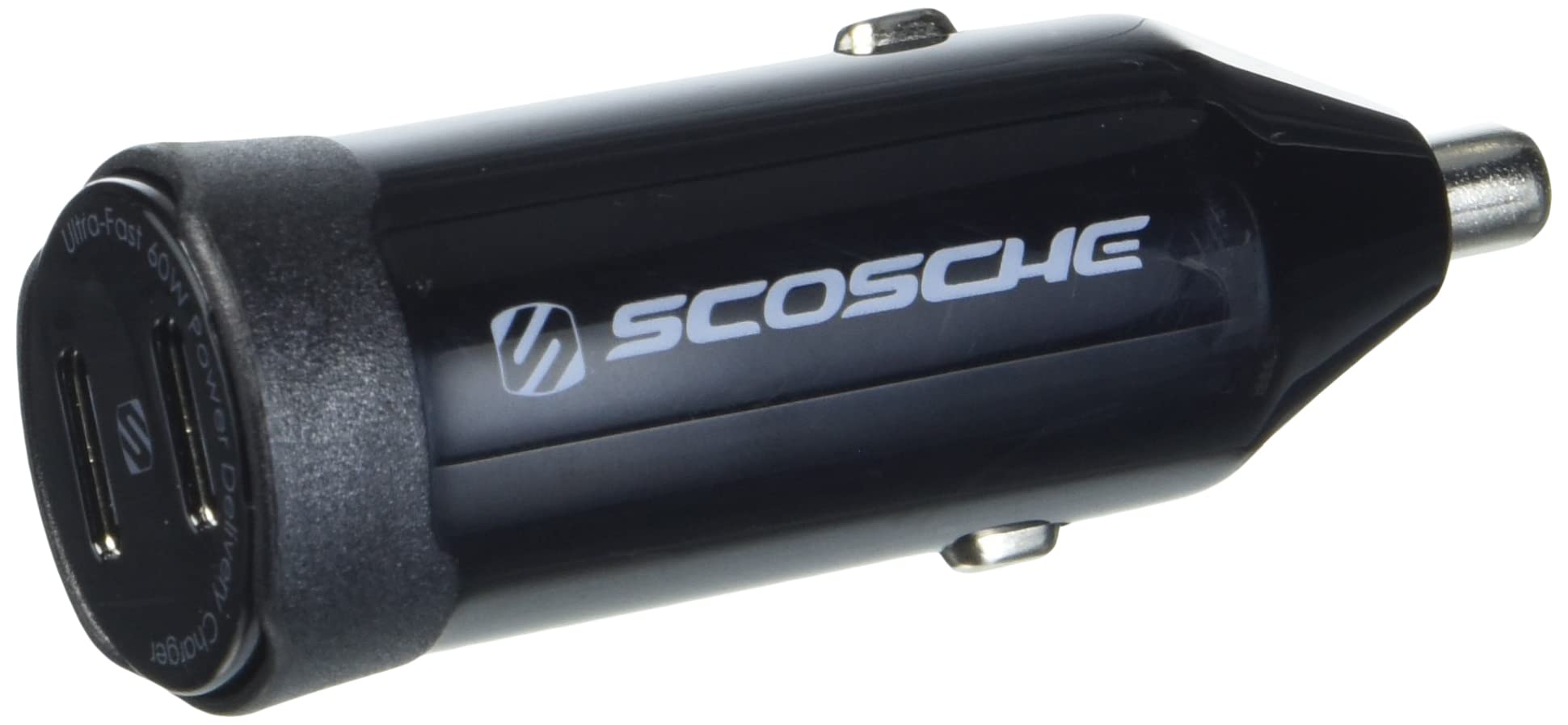 Scosche CPDCC60 PowerVolt 60W Certified Dual USB Type-C + Type-C Fast Car Charger Power Delivery 3.0 with PPS for All USB-C Devices