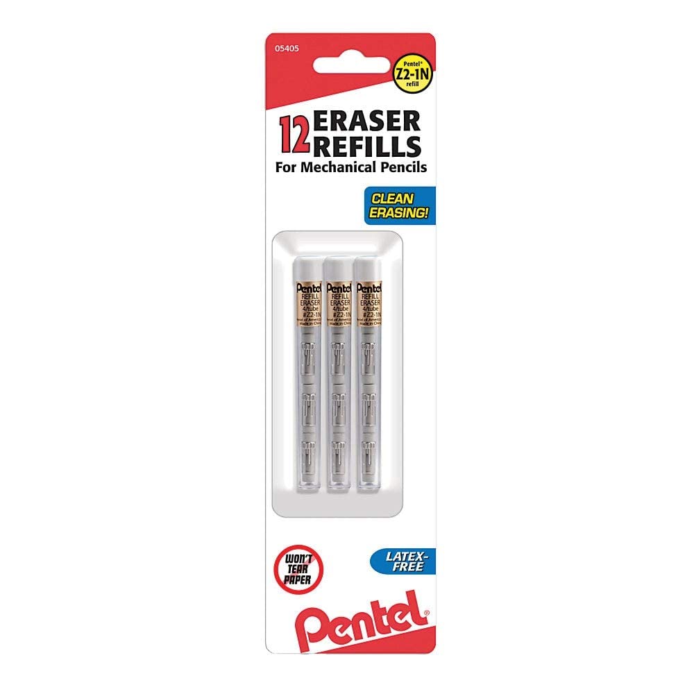 Pentel 399683 Refill Erasers White 12/Pack (Z2-1N),Tube