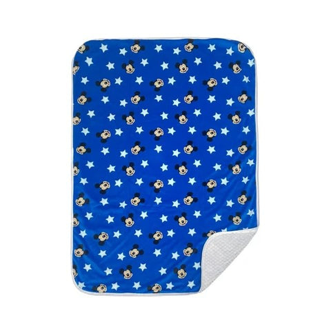 Disney Mickey Mouse Blue Double Sided Mink and Waffle Fleece with Satin Edge Baby Blanket